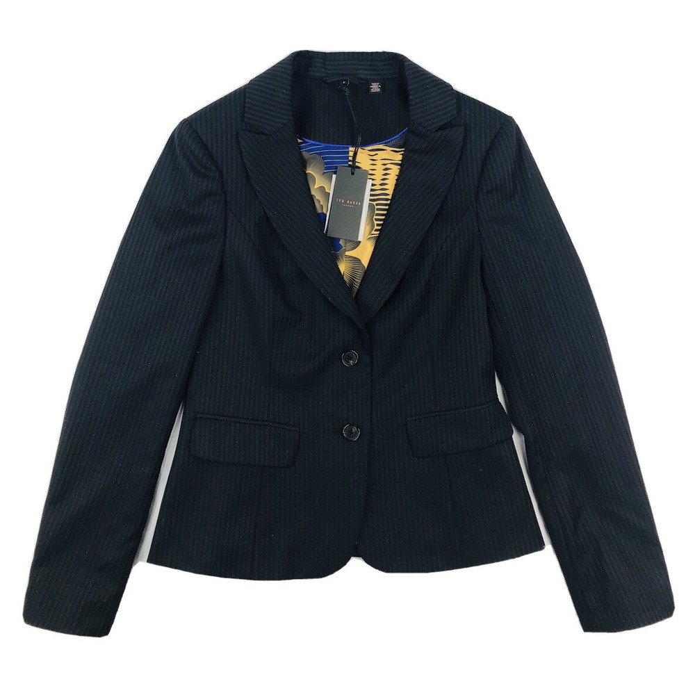 Ted Baker London Striped Wool Blend Blazer Womens Size 2 NWT Black